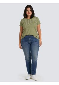 Big-Star - Koszulka damska w paski z haftem khaki Zenaisa 301. Okazja: na co dzień. Kolor: zielony. Materiał: dzianina, jeans, materiał. Długość rękawa: krótki rękaw. Długość: krótkie. Wzór: haft, paski. Styl: casual, elegancki, retro, klasyczny #7