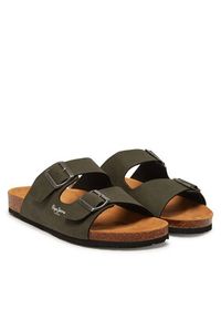 Pepe Jeans Klapki PMS90110 Khaki. Kolor: brązowy. Materiał: skóra #4