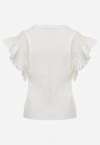 Born2be - Biała Bluzka Ferda. Typ kołnierza: kołnierz z falbankami. Kolor: biały. Materiał: dzianina, bawełna. Długość rękawa: krótki rękaw. Długość: krótkie. Wzór: gładki. Styl: elegancki #5