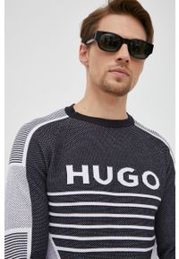 Hugo - HUGO sweter męski kolor czarny lekki. Okazja: na co dzień. Kolor: czarny. Materiał: dzianina. Długość rękawa: długi rękaw. Długość: długie. Styl: casual