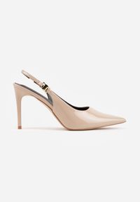 Renee - Beżowe Sandały Slingback na Szpilce z Lakierowanym Połyskiem i Aplikacją Phisvienne. Kolor: beżowy. Materiał: lakier. Wzór: aplikacja. Obcas: na szpilce. Styl: elegancki #6
