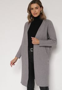 Born2be - Szary Klasyczny Niezapinany Kardigan Elitusa. Okazja: na co dzień. Kolor: szary. Materiał: jeans. Styl: klasyczny #3