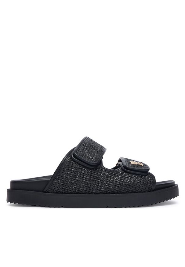 TOMMY HILFIGER - Tommy Hilfiger Klapki Double Strap Raffia FW0FW09122 Czarny. Kolor: czarny. Materiał: syntetyk