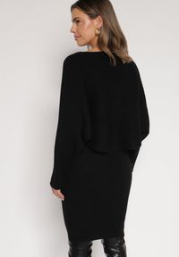 Born2be - Czarny Dzianinowy Komplet Prążkowany Sukienka i Sweter o Kroju Nietoperz Wederela. Kolor: czarny. Materiał: dzianina, prążkowany #3