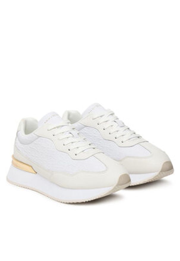 TOMMY HILFIGER - Tommy Hilfiger Sneakersy Th Chic Monogram Runner FW0FW09464 Biały. Kolor: biały. Materiał: skóra