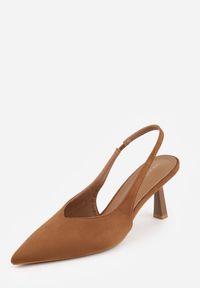 Renee - Brązowe Czółenka VICES Typu Slingback na Geometrycznej Szpilce Aziressa. Kolor: brązowy. Wzór: geometria. Obcas: na obcasie. Styl: elegancki. Wysokość obcasa: średni #7