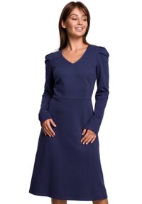 BE - Bawełniana sukienka midi z marszczonymi rękawami. Materiał: bawełna. Długość rękawa: długi rękaw. Wzór: gładki. Długość: midi