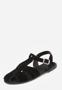 Born2be - Czarne Sandały Gladiatorki z Imitacji Nubuku z Klamerką Belenatia. Zapięcie: pasek. Kolor: czarny. Materiał: nubuk. Sezon: lato. Styl: klasyczny #9
