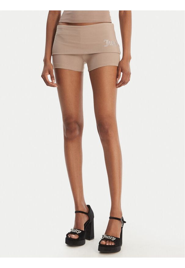 Juicy Couture Szorty sportowe Roll Down JCWHS126307 Beżowy Slim Fit. Kolor: beżowy. Materiał: bawełna