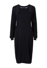 Ochnik - Dopasowana czarna sukienka midi. Kolor: czarny. Materiał: nylon. Wzór: paski, aplikacja. Długość: midi #4