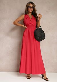 Renee - Bordowa Sukienka Thesarpia. Kolor: czerwony. Materiał: tkanina, wiskoza. Długość rękawa: na ramiączkach. Wzór: jednolity, gładki. Typ sukienki: kopertowe. Styl: klasyczny. Długość: maxi #4