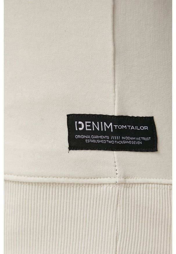 Tom Tailor Bluza męska kolor beżowy z kapturem gładka. Okazja: na co dzień. Typ kołnierza: kaptur. Kolor: beżowy. Materiał: materiał, bawełna, dzianina. Wzór: gładki. Styl: casual