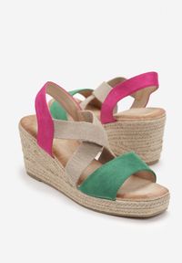 Renee - Zielone Sandały na Koturnie z Plecionki Olivelee. Kolor: zielony. Materiał: materiał. Obcas: na koturnie #2