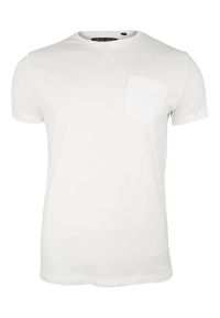 Biały T-Shirt (Koszulka) z Kieszonką, Bez Nadruku - Brave Soul, Męski, 100% Bawełna. Okazja: na co dzień. Kolor: biały. Materiał: bawełna. Sezon: wiosna, lato. Styl: casual