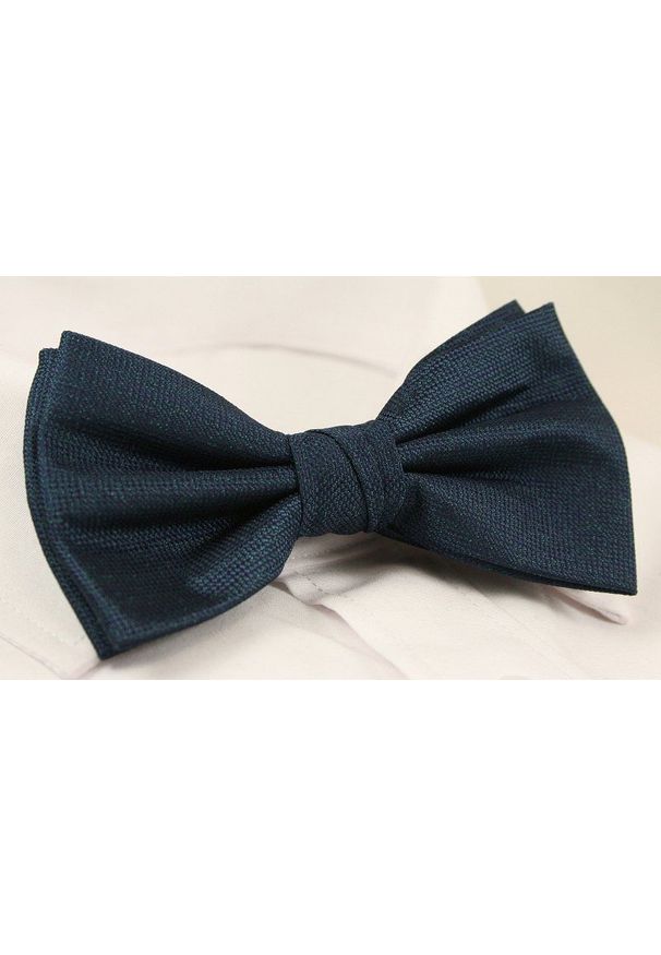 Chattier - Granatowa Elegancka Mucha z Białą Poszetką -CHATTIER- Męska, Jednokolorowa. Kolor: niebieski. Styl: elegancki