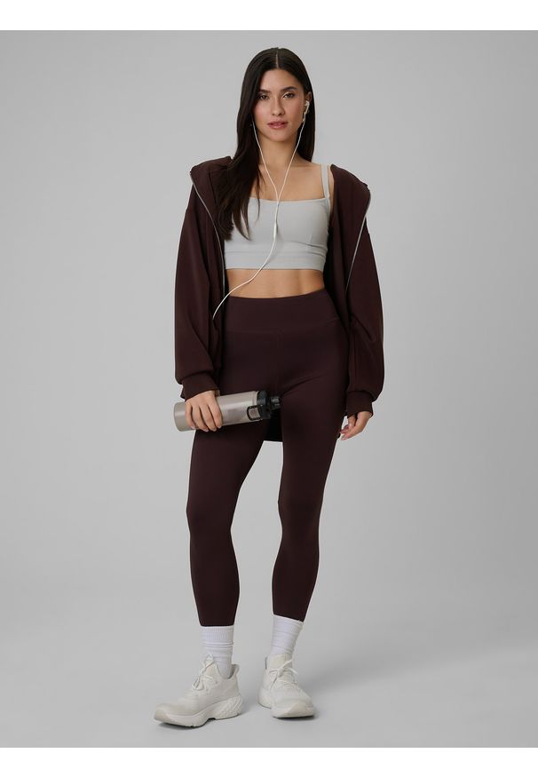 4f - 4F Legginsy dzianinowe damskie - brązowe XS. Okazja: na co dzień. Stan: podwyższony. Kolor: brązowy. Materiał: dzianina. Długość: do kostek. Wzór: gładki. Styl: casual