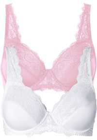 bonprix - Biustonosz na fiszbinach z delikatną koronką (2 szt.). Kolor: różowy. Materiał: koronka. Wzór: aplikacja, koronka #1
