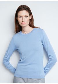 Ochnik - Niebieski longsleeve damski basic. Kolor: niebieski. Materiał: wiskoza. Długość rękawa: długi rękaw. Długość: długie