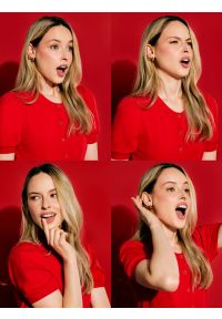 Big-Star - Sweter damski zapinany na guziki z krótkim rękawem czerwony Manona 603. Kolor: czerwony. Materiał: dzianina, skóra, jeans. Długość rękawa: krótki rękaw. Długość: krótkie. Styl: elegancki, klasyczny #6