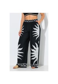 ULLA POPKEN - Damskie Spodnie palazzo słońca szeroka nogawka elastyczny pas. Kolekcja: plus size. Kolor: czarny. Materiał: wiskoza, materiał. Sport: joga i pilates #1