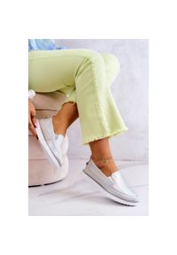 Damskie Skórzane Tenisówki Slip-On S.Barski Holograficzne Srebrne srebrny. Zapięcie: bez zapięcia. Kolor: srebrny. Materiał: skóra #6