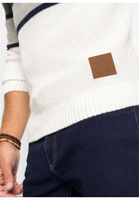 bonprix - Sweter z dzianiny o luźnym splocie z kołnierzem kominem, z czystej bawełny. Typ kołnierza: komin. Kolor: niebieski. Materiał: dzianina, bawełna. Wzór: ze splotem #2