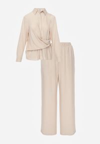 Born2be - Beżowy Wiskozowy Komplet Asymetryczna Koszula i Spodnie z Kieszeniami Moneia. Kolor: beżowy. Materiał: wiskoza #4