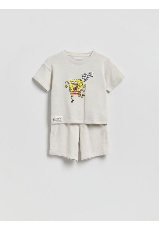 Reserved - Bawełniany komplet SpongeBob - jasnoszary. Kolor: szary. Materiał: bawełna