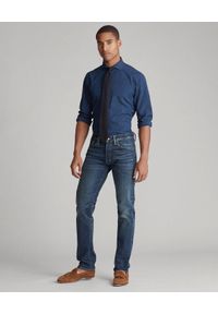 Ralph Lauren - RALPH LAUREN - Granatowa koszula w kropki Slim Fit. Typ kołnierza: polo. Kolor: niebieski. Materiał: jeans. Długość rękawa: długi rękaw. Długość: długie. Wzór: kropki. Styl: klasyczny