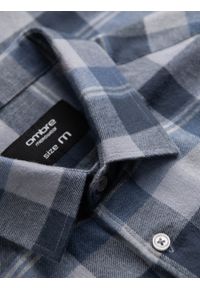 Ombre Clothing - Flanelowa koszula męska w kratę - niebiesko-szara V1. Kolor: szary. Materiał: bawełna. Styl: klasyczny #6