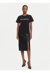 Karl Lagerfeld - KARL LAGERFELD T-Shirt A3W17102 Czarny Regular Fit. Typ kołnierza: dekolt w karo. Kolor: czarny. Materiał: bawełna