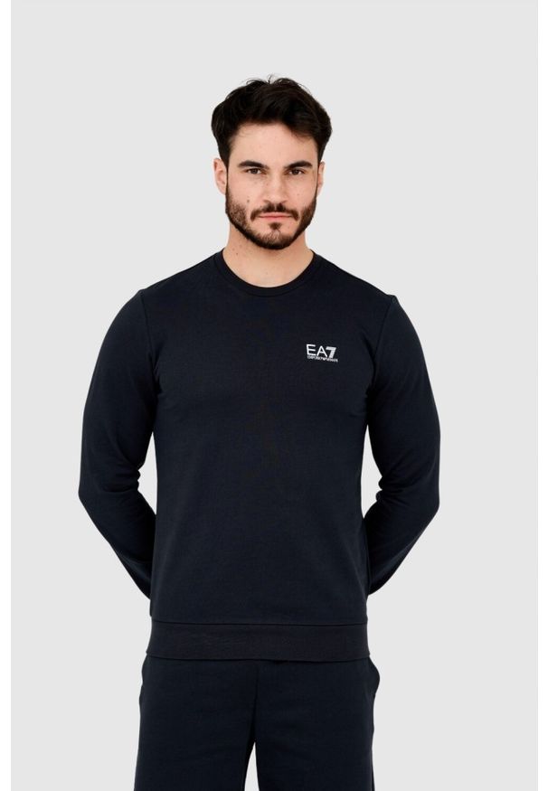 EA7 Emporio Armani - EA7 Granatowa bluza męska z białym logo, Rozmiar M. Kolor: niebieski