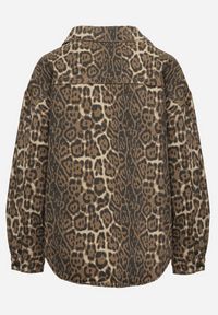 Born2be - Brązowa Kurtka Jeansowa o Koszulowym Kroju w Panterkowy Print Cesina. Kolor: brązowy. Materiał: jeans. Długość rękawa: długi rękaw. Długość: długie. Wzór: nadruk. Styl: elegancki, klasyczny #4