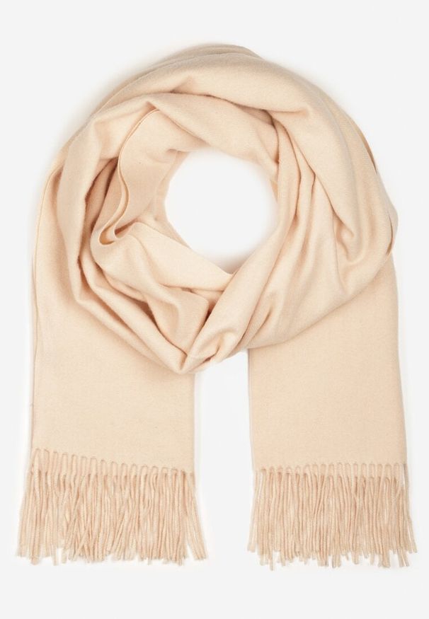 Born2be - Jasnobeżowy Szalik z Tkaniny Wykończony Frędzlami Teofilla. Kolor: beżowy. Materiał: tkanina. Styl: klasyczny