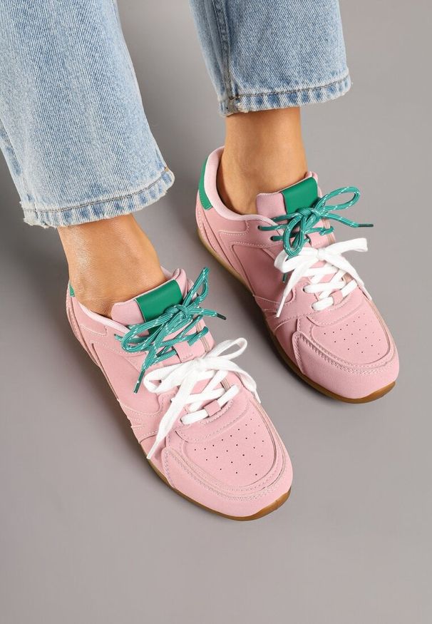 Born2be - Różowe Sneakersy z Podwójnymi Sznurowadłami i Przeszyciami Teleritia. Kolor: różowy. Materiał: materiał. Obcas: na płaskiej podeszwie