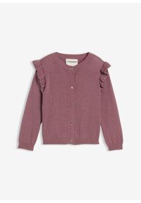 bonprix - Kardigan z cienkiej dzianiny z rękawami z falbankami. Typ kołnierza: kołnierz z falbankami. Kolor: fioletowy. Materiał: dzianina