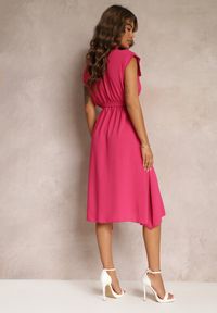 Renee - Fuksjowa Sukienka Midi z Guzikami i Materiałowym Paskiem Nylalik. Kolor: różowy. Materiał: materiał. Wzór: gładki. Długość: midi #5