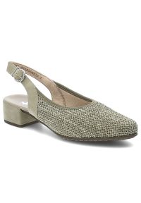 Czółenka damskie Rieker, cholewka z materiału tekstylnego pasek wokół pięty z regulacją na klamrę, zielone, 47060-52. Zapięcie: klamry. Kolor: zielony. Materiał: materiał. Szerokość cholewki: normalna #1