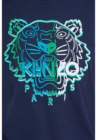 Kenzo - KENZO Granatowy t-shirt męski z wyszywanym logo. Kolor: niebieski