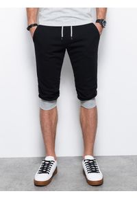 Ombre Clothing - Spodenki męskie dresowe za kolano - czarno-szare V1 P29 - XXL. Kolor: szary. Materiał: dresówka