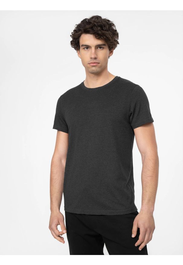 4f - T-shirt regular gładki męski. Kolor: szary. Materiał: bawełna, dzianina. Wzór: gładki
