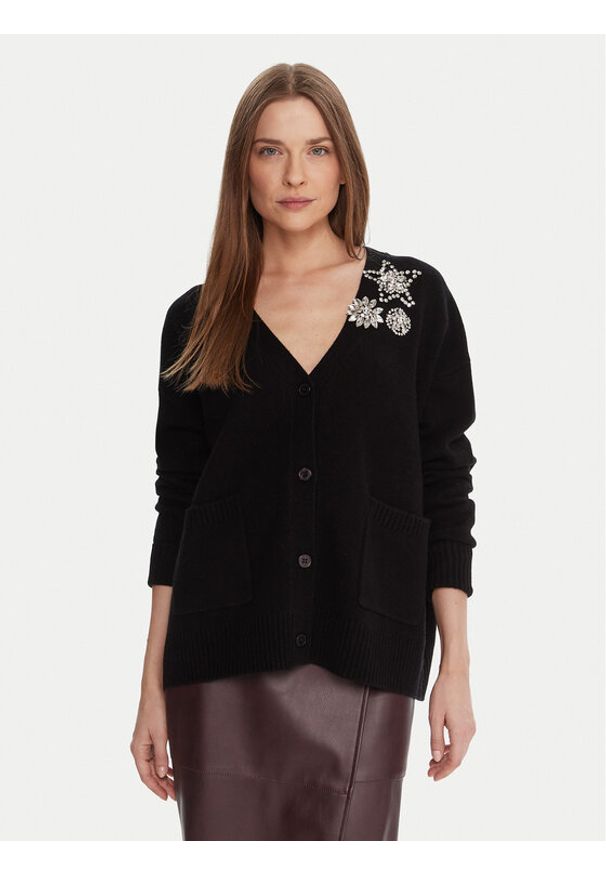 KAOS Kardigan RI1KT023 Czarny Regular Fit. Kolor: czarny. Materiał: wełna