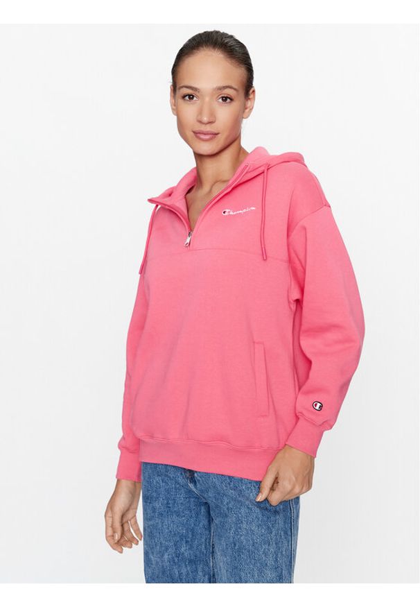 Champion Bluza Hooded Half Zip Sweatshirt 116581 Różowy Oversize. Kolor: różowy. Materiał: bawełna, syntetyk