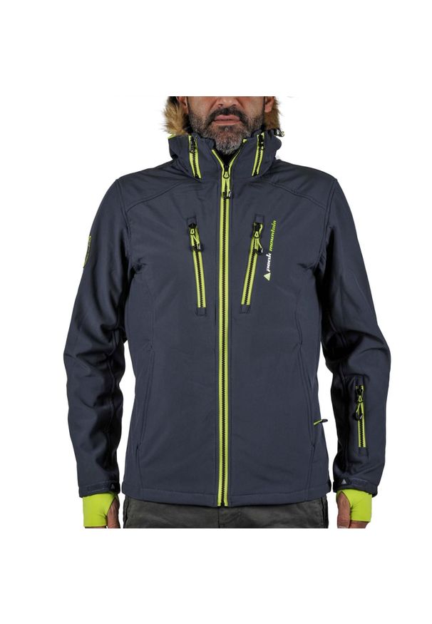 PEAK MOUNTAIN - Kurtka softshellowa ze sztucznym futrem Peak Mountain Casada. Kolor: szary. Materiał: futro. Sezon: zima. Sport: narciarstwo