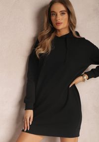 Renee - Czarna Bluza Długa z Kapturem Posetrius. Okazja: do pracy, na spotkanie biznesowe, na co dzień, na spacer. Typ kołnierza: kaptur. Kolor: czarny. Materiał: jeans, polar. Długość rękawa: długi rękaw. Długość: długie. Styl: sportowy, casual, elegancki, biznesowy