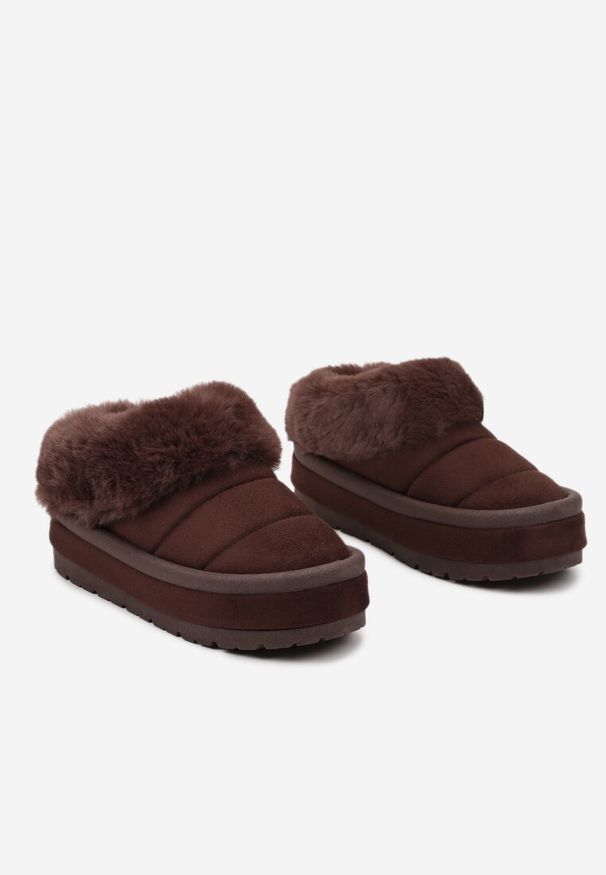 Born2be - Brązowe Śniegowce na Grubej Podeszwie z Futerkiem Lisinora. Okazja: na spacer, na co dzień. Kolor: brązowy. Materiał: futro. Sezon: zima. Styl: elegancki, casual