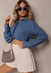 Renee - Granatowa Casualowa Krótka Koszula Zapinana na Guziki Tiamavona. Okazja: na co dzień. Kolor: niebieski. Długość: krótkie. Styl: casual