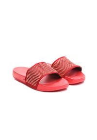 Born2be - Czerwone Klapki Real Emotion. Nosek buta: okrągły. Kolor: czerwony. Materiał: guma, len, bawełna. Wzór: kwiaty. Sezon: lato #2