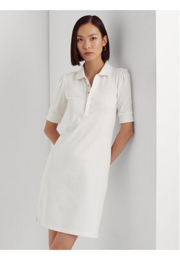 Lauren Ralph Lauren Sukienka codzienna 200834569002 Biały Regular Fit. Okazja: na co dzień. Kolor: biały. Materiał: bawełna. Typ sukienki: proste. Styl: casual