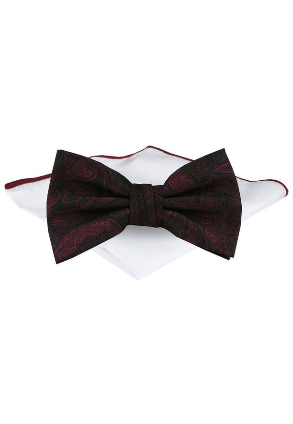 Mucha Męska z Poszetką - Chattier - Bordo i Czerń, Wzór Orientalny. Kolor: czerwony. Styl: elegancki, sportowy